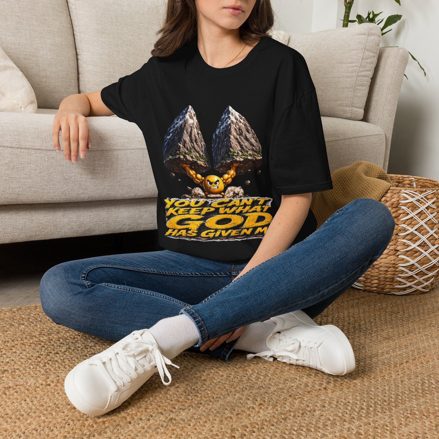 Graphic T-Shirt — 'You Can't Keep What God Has Given Me' Mountain Shield Design