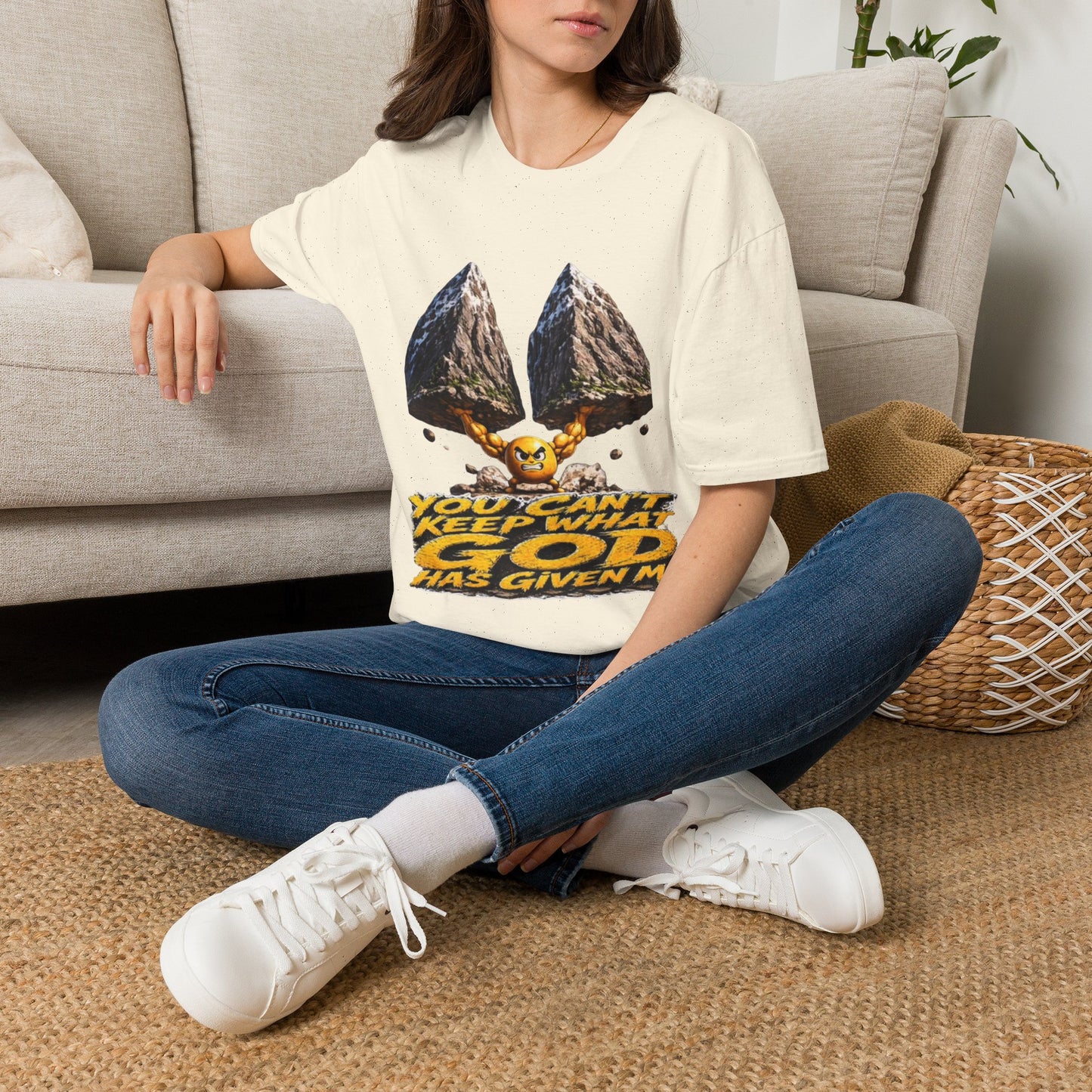 Graphic T-Shirt — 'You Can't Keep What God Has Given Me' Mountain Shield Design