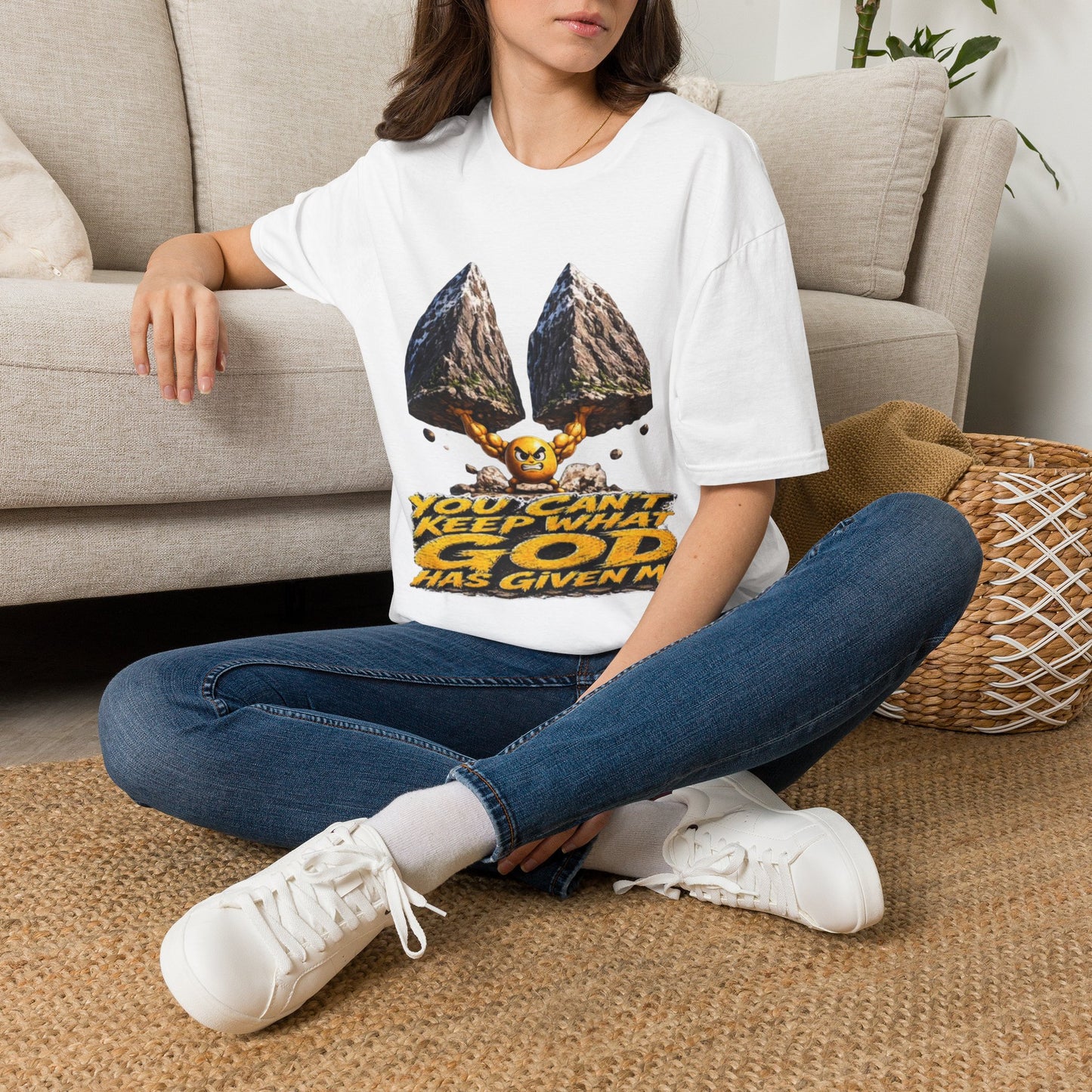 Graphic T-Shirt — 'You Can't Keep What God Has Given Me' Mountain Shield Design