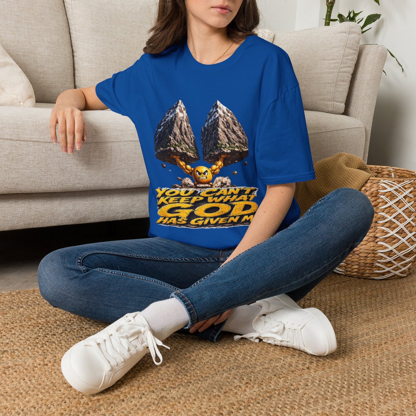 Graphic T-Shirt — 'You Can't Keep What God Has Given Me' Mountain Shield Design